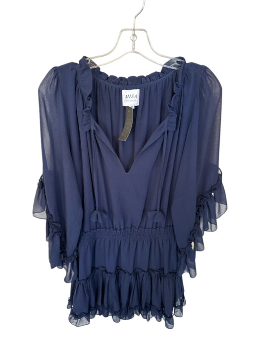 Misa Size M Navy Polyester Long Bell Sleeve Elastic Waist Ruffles Dress Navy / M