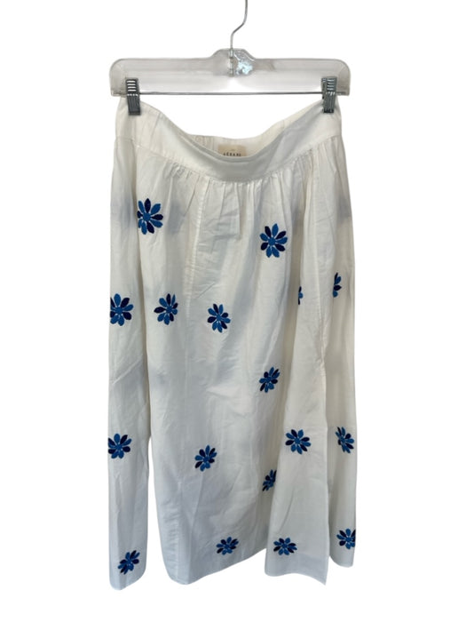 Sezane Size 40 White & Blue Cotton High Waist Embroidered Flowers Maxi Skirt White & Blue / 40