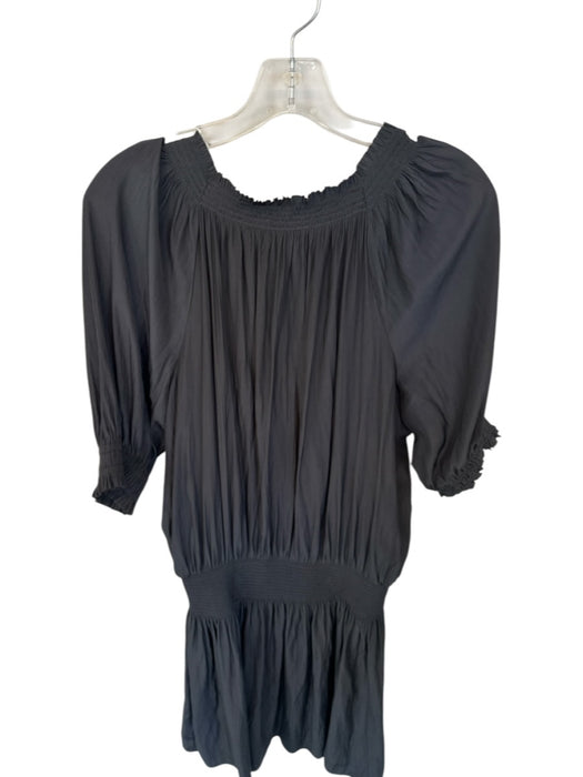 Ramy Brook Size L Charcoal Polyester Short Balloon Sleeve Smocked Waist Dress Charcoal / L