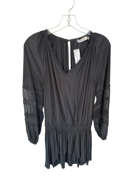 Ramy Brook Size M Black Polyester Long Balloon Sleeve Raw Edge Dress Black / M