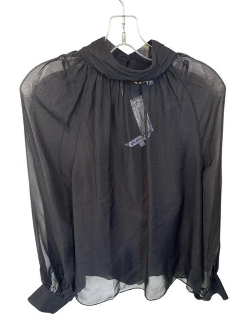 Veronica Beard Size 6 Black Silk Long Sheer Sleeves Mock Neck Slip Incl Top Black / 6