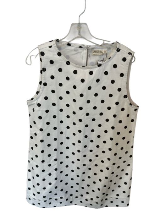 Vrg Grl Size M White & Gray Cotton Sleeveless Polka Dot Shift Back Zip Dress White & Gray / M