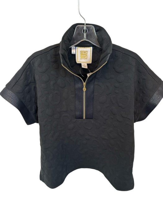 Emily McCarthy Size S Black & Gold Polyester jaquard Front Zip Short Sleeve Top Black & Gold / S