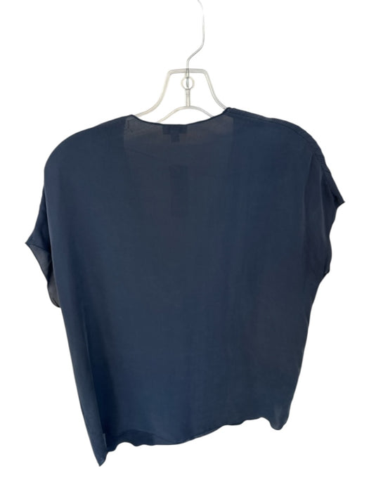 Vince Size S Navy Silk Cap Sleeve Pleat Detail V Neck Top Navy / S