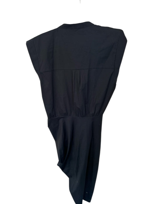 Veronica Beard Size 8 Black Cotton Cap Sleeve Gathered Front Button Down Dress Black / 8
