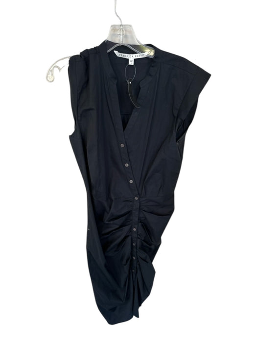 Veronica Beard Size 8 Black Cotton Cap Sleeve Gathered Front Button Down Dress Black / 8