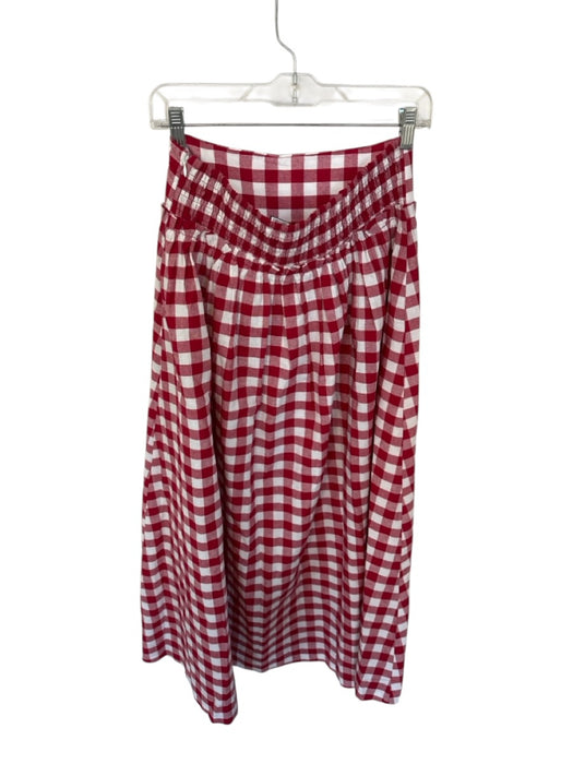 avara Size M Maroon & White Cotton Elastic Waist Checkered Maxi Skirt Maroon & White / M
