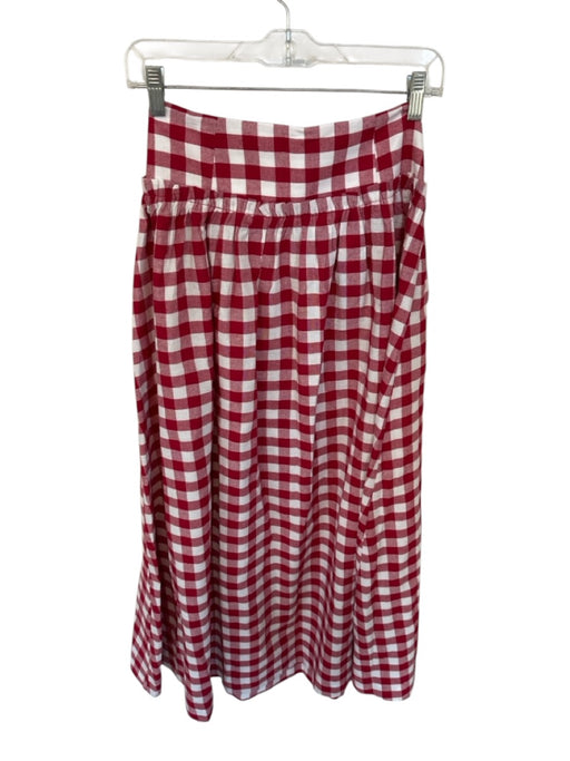 avara Size M Maroon & White Cotton Elastic Waist Checkered Maxi Skirt Maroon & White / M