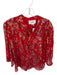 BA & SH Size L Red & Gold Silk Blend Long Sleeve Flowers Metallic Top Red & Gold / L