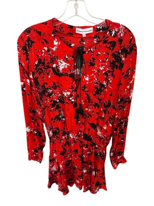 Karina Grimaldi Size M Red & Black Rayon Long Balloon Sleeve Abstract Dress Red & Black / M