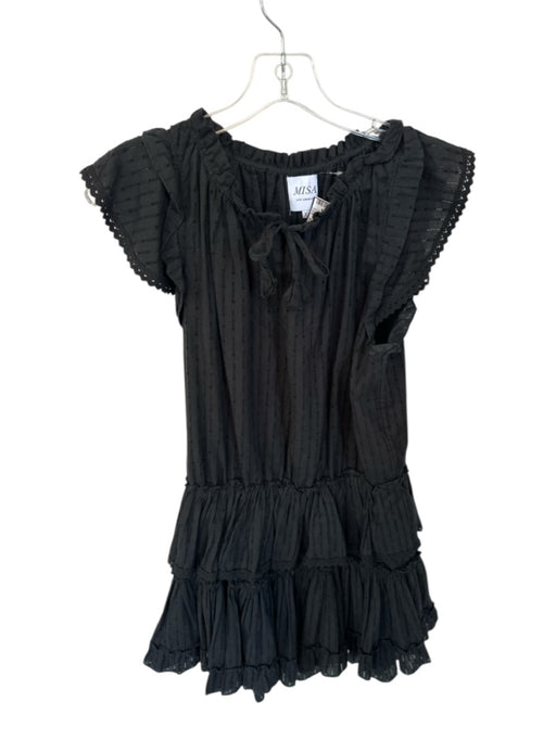Misa Size XL Black Cotton Flutter Sleeves Swiss Dot Lace Trim Dress Black / XL