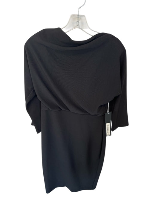 Badgley Mischka Size M Black Polyester Long Sleeve Cowl Neck Tea Length Dress Black / M