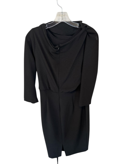 Badgley Mischka Size M Black Polyester Long Sleeve Cowl Neck Tea Length Dress Black / M