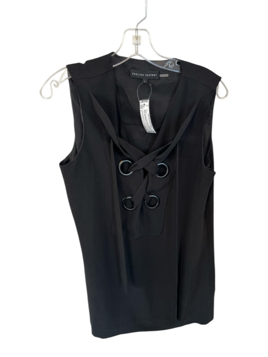English Factory Size L Black Polyester Sleeveless Lace Up Front Shift Dress Black / L