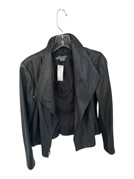 Vince Size M Black Lamb leather Zip Close Long Sleeve Jacket Black / M