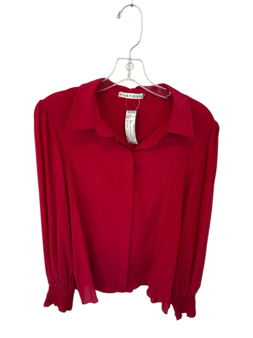Alice & Olivia Size L Red Silk Long Sleeve Button Down Top Red / L