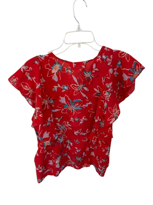 Cleobella Size S Red & Blue Cotton Flutter Sleeves Flowers Pleat Detail Top Red & Blue / S