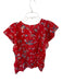 Cleobella Size S Red & Blue Cotton Flutter Sleeves Flowers Pleat Detail Top Red & Blue / S