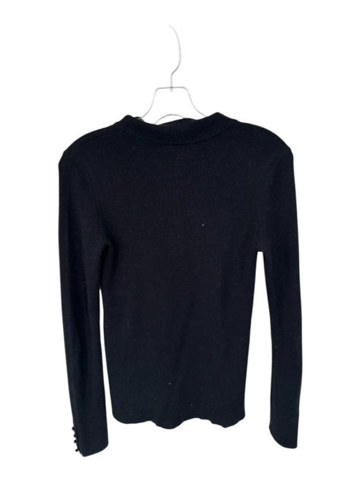 Sezane Size M Black Cotton & Wool Mock Neck Long Sleeve Ribbed Sweater Black / M