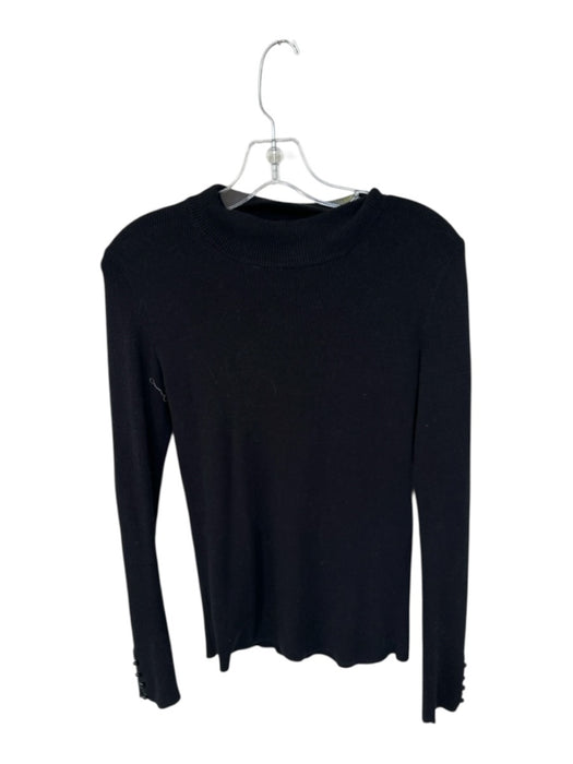 Sezane Size M Black Cotton & Wool Mock Neck Long Sleeve Ribbed Sweater Black / M