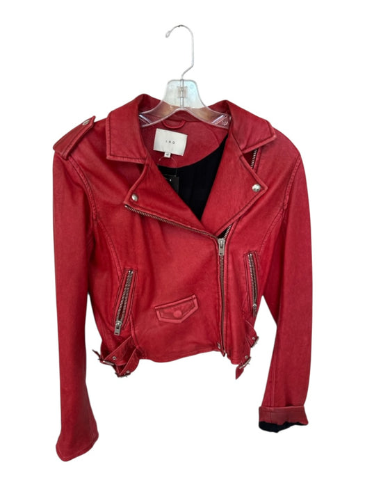 IRO Size 42 Red Lamb leather Long Sleeve Zip Close Moto Jacket Red / 42
