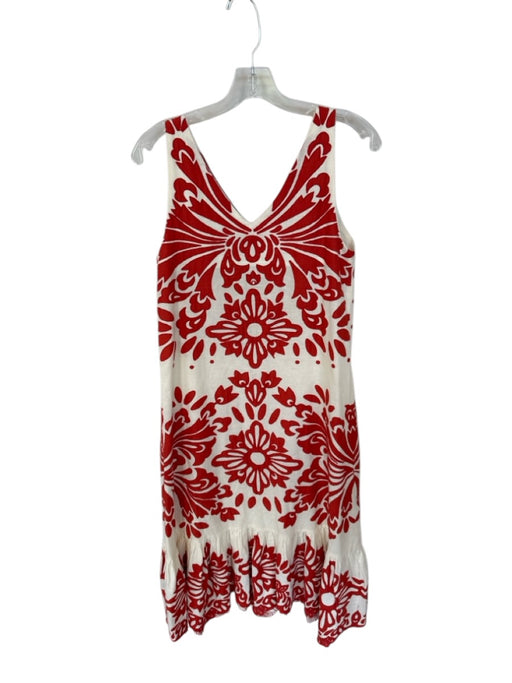 Sea New York Size 6 Cream & Red Cotton Sleeveless Lace Application V Neck Dress Cream & Red / 6