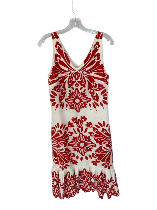 Sea New York Size 6 Cream & Red Cotton Sleeveless Lace Application V Neck Dress Cream & Red / 6