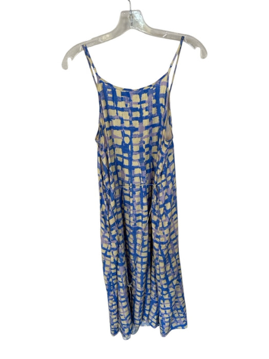 Hunter Bell Size M Tan & blue Silk Blend Spaghetti Strap Squares Maxi Dress Tan & blue / M