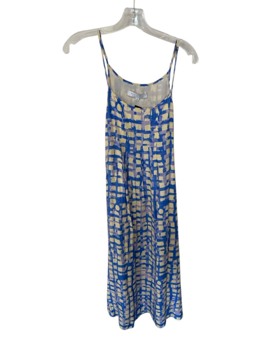 Hunter Bell Size M Tan & blue Silk Blend Spaghetti Strap Squares Maxi Dress Tan & blue / M