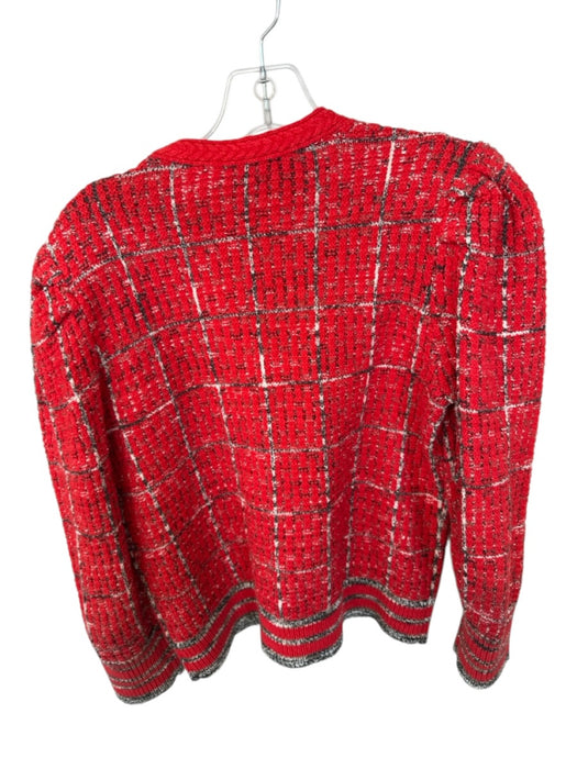 L'agence Size M Red & Black Cotton Blend Shoulder Pads Tweed Button Down Jacket Red & Black / M