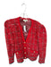 L'agence Size M Red & Black Cotton Blend Shoulder Pads Tweed Button Down Jacket Red & Black / M