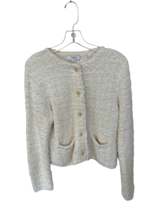 Vince Size M Cream Cotton Blend Fuzzy Button Down Cardigan Sweater Cream / M