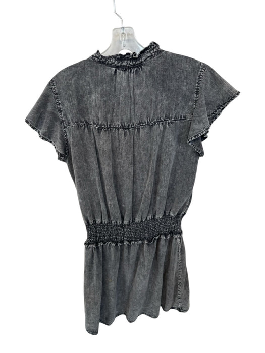 Rails Size L Gray Cotton Blend Short Sleeve Smocked Waist Acid Wash Denim Dress Gray / L