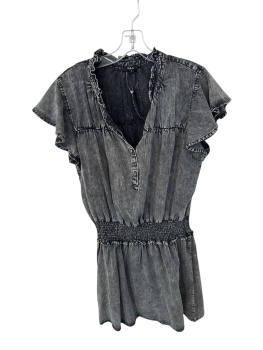Rails Size L Gray Cotton Blend Short Sleeve Smocked Waist Acid Wash Denim Dress Gray / L