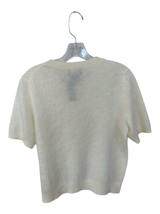 Bloomingdales Size M Cream Cashmere Short Sleeve Fuzzy Sweater Cream / M