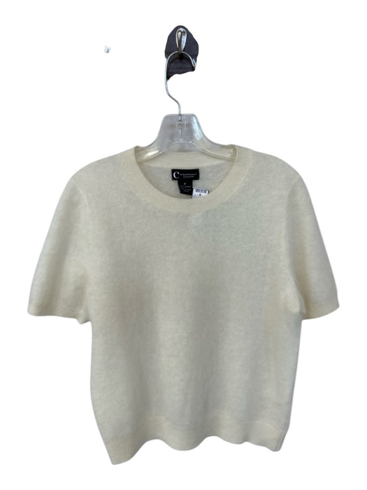 Bloomingdales Size M Cream Cashmere Short Sleeve Fuzzy Sweater Cream / M