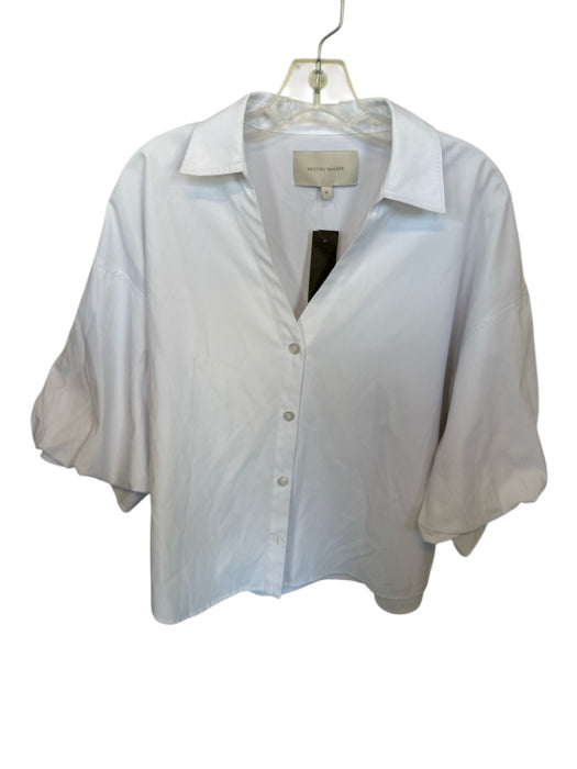 Brochu Walker Size M White Cotton Long Balloon Sleeve Button Down Collar Top White / M
