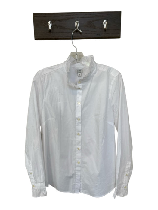J. Crew Size M White Organic Cotton Long Sleeve Ruffles Button Down Top White / M