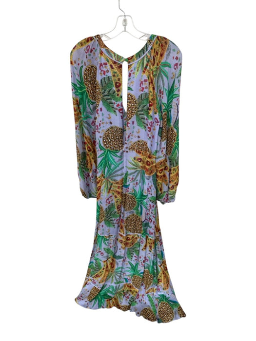 Farm Rio Size M Purple & Green Viscose Long Balloon Sleeve Fruit V Neck Dress Purple & Green / M