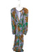 Farm Rio Size M Purple & Green Viscose Long Balloon Sleeve Fruit V Neck Dress Purple & Green / M