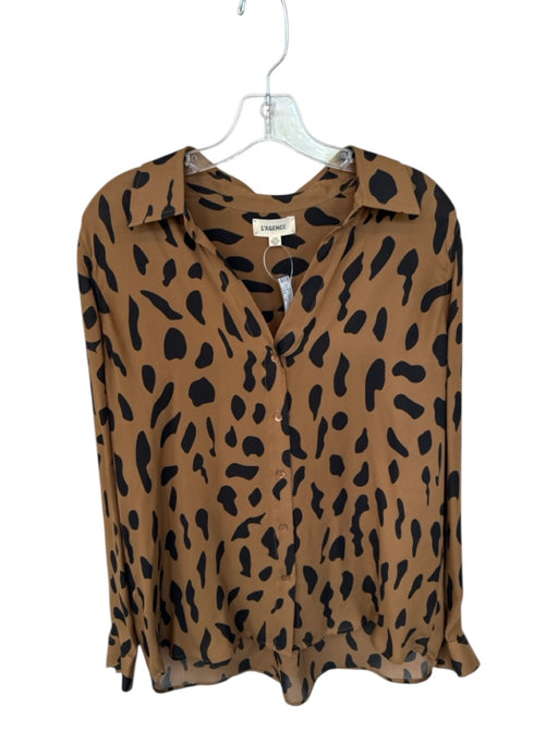 L'agence Size M Brown & Black Silk Long Sleeve Animal Print Button Down Top Brown & Black / M
