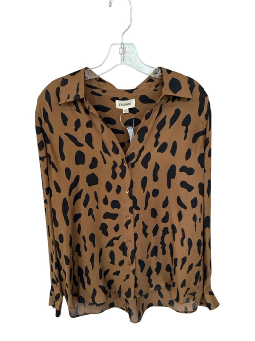 L'agence Size M Brown & Black Silk Long Sleeve Animal Print Button Down Top Brown & Black / M