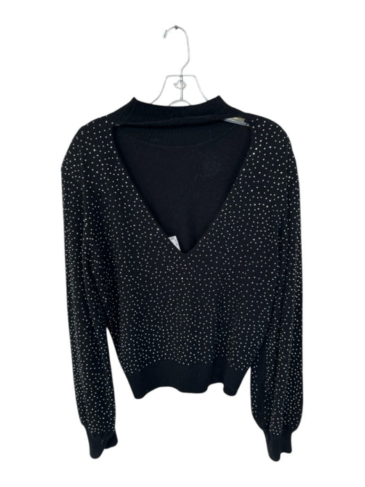 Generation Love Size M Black & Silver Wool Blend Mock Neck Shoulder Pads Sweater Black & Silver / M