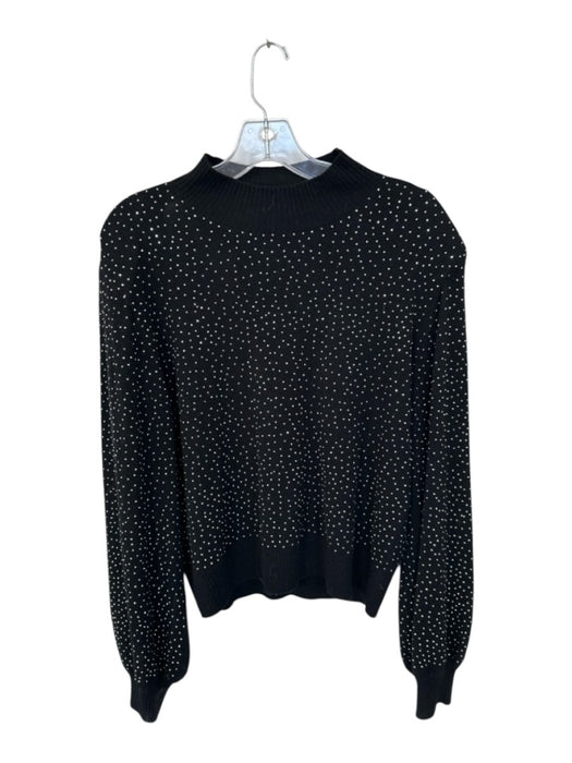 Generation Love Size M Black & Silver Wool Blend Mock Neck Shoulder Pads Sweater Black & Silver / M