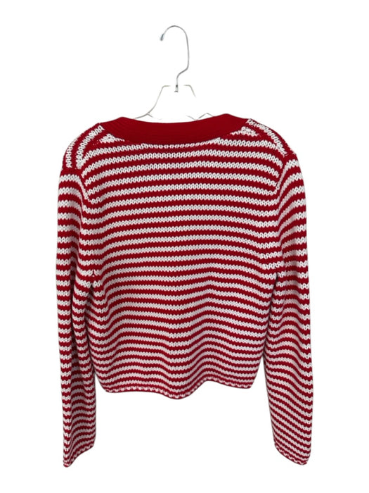 La Ligne Size L Red & White Cotton Long Sleeve Knit Button Down Cardigan Sweater Red & White / L