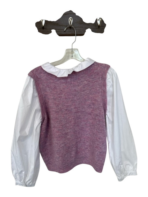 Tuckernuck Size L White & Purple Wool Blend Ruffle Collar Long Sleeve Sweater White & Purple / L