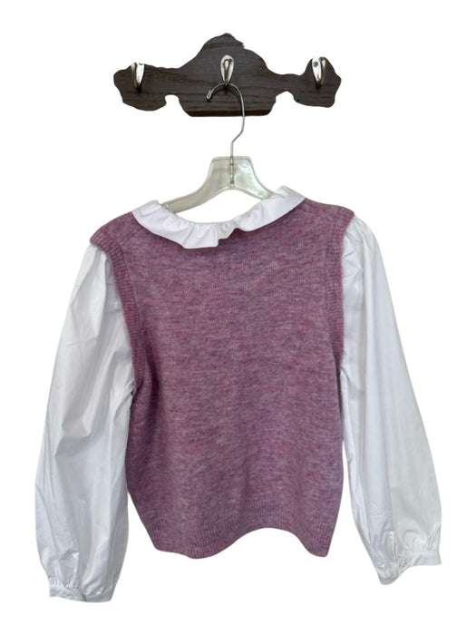 Tuckernuck Size L White & Purple Wool Blend Ruffle Collar Long Sleeve Sweater White & Purple / L