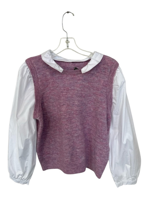 Tuckernuck Size L White & Purple Wool Blend Ruffle Collar Long Sleeve Sweater White & Purple / L
