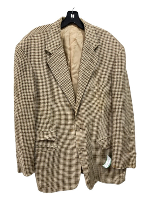 Polo Brown & Beige Print Wool Blend Houndstooth 2 Button Men's Blazer Est 42