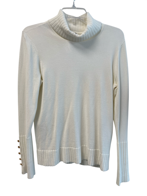 Tribal Size M Cream Rayon Blend Turtle Neck Knit Long Sleeve Button Detail Top Cream / M